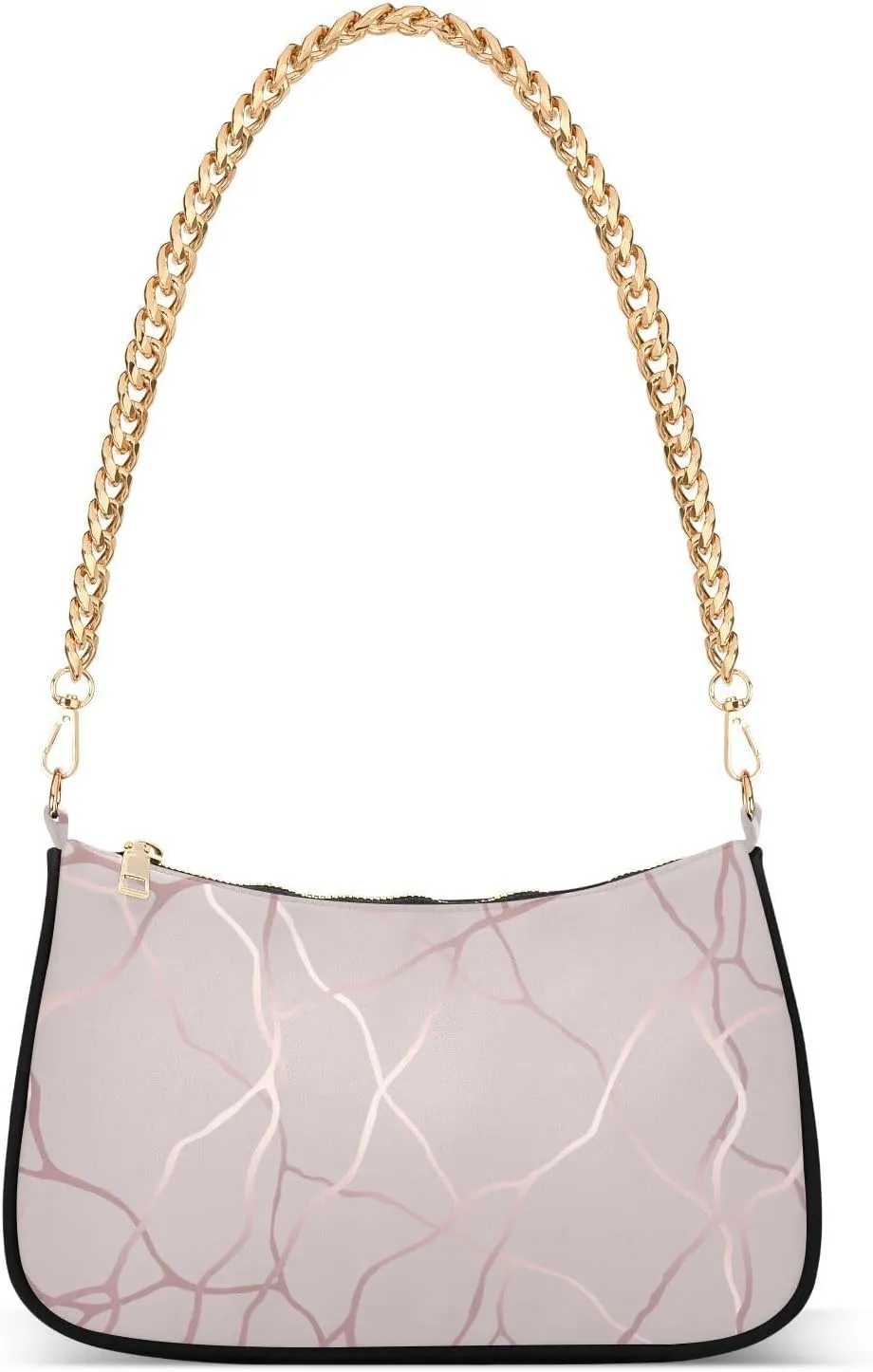 Pink Gold Veins and Cracks Shoulder Bag for Women Polyester Clutch Handbag Small Purse for Women