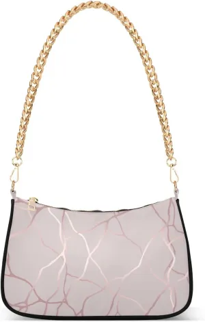 Pink Gold Veins and Cracks Shoulder Bag for Women Polyester Clutch Handbag Small Purse for Women