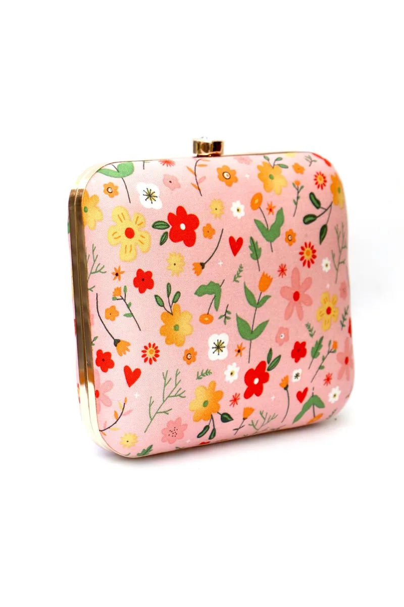 Pink Toned Embellished Printed Clutch
