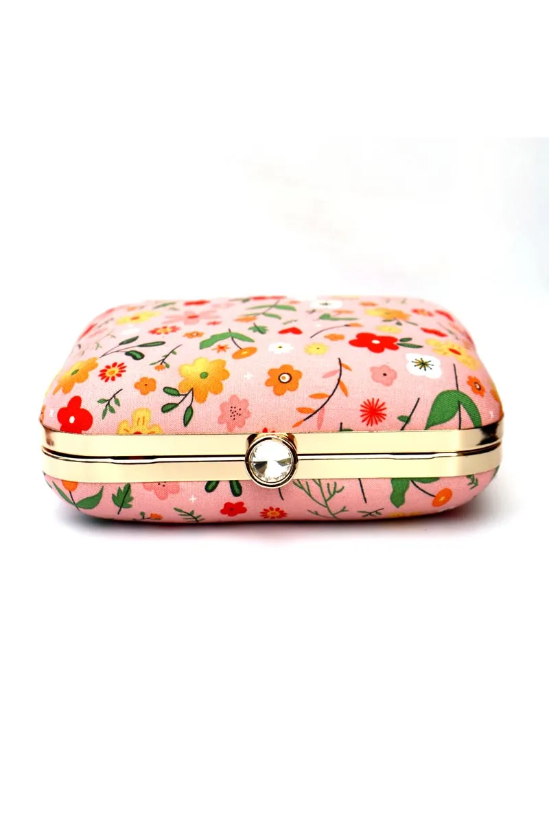 Pink Toned Embellished Printed Clutch