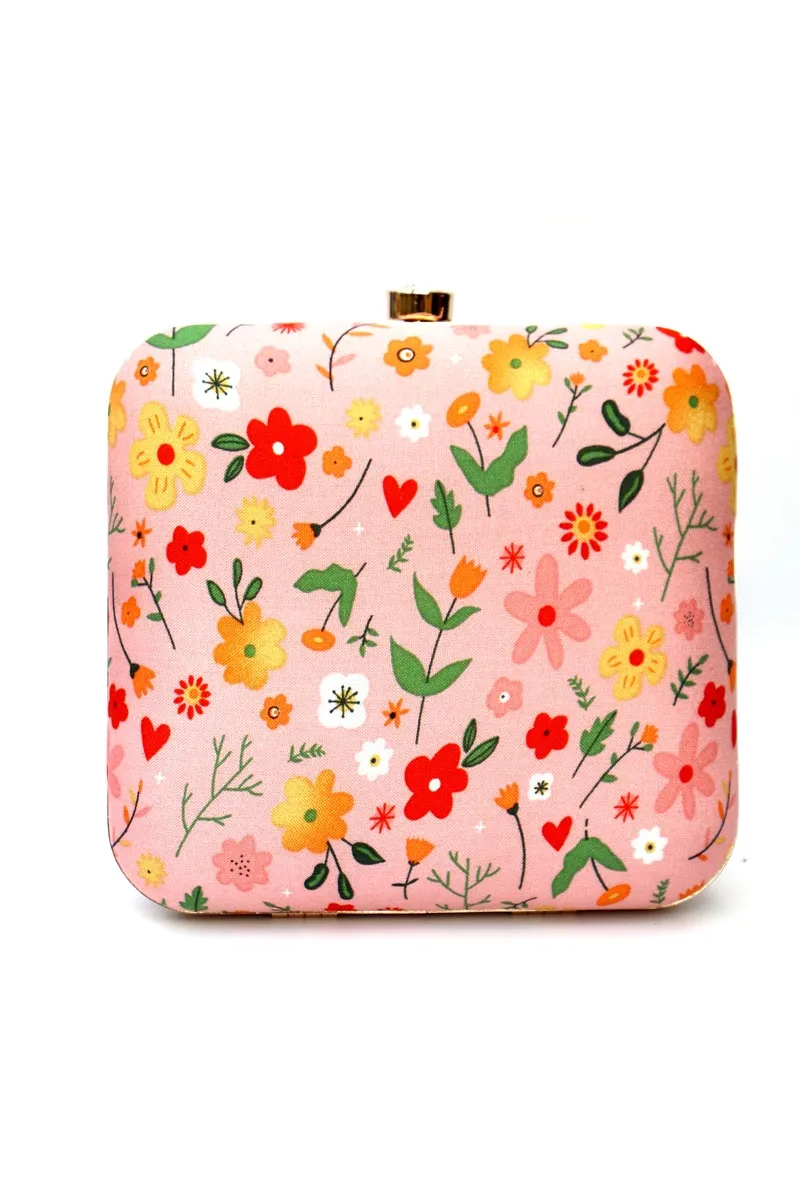 Pink Toned Embellished Printed Clutch