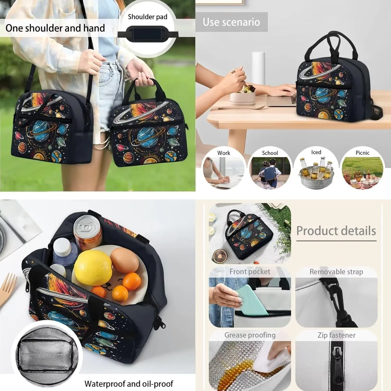 Planets Print Kids Backpack Set for Girls 8-12 Backpack for School 15 Inch Large Capacity Laptop Rucksack Waterproof Lunch Box Mini Pen Case for Travel Work Office Climbing School