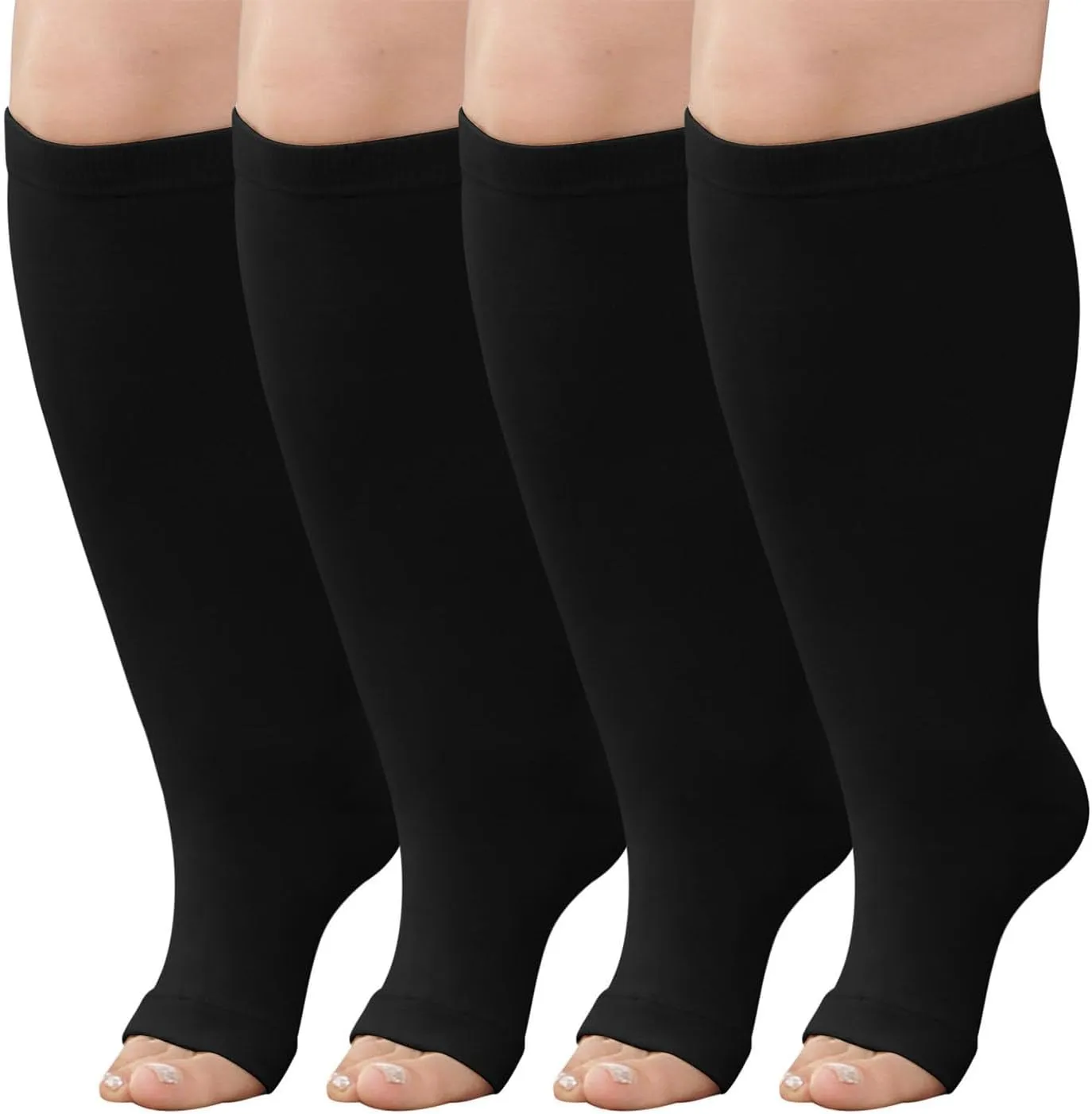 Plus Size Compression Socks: Wide Calf Toeless Stockings for Men Women - Open Toe 20-30 mmHg Compression Hose Support for Travel Nurses