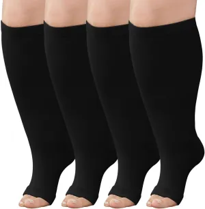 Plus Size Compression Socks: Wide Calf Toeless Stockings for Men Women - Open Toe 20-30 mmHg Compression Hose Support for Travel Nurses