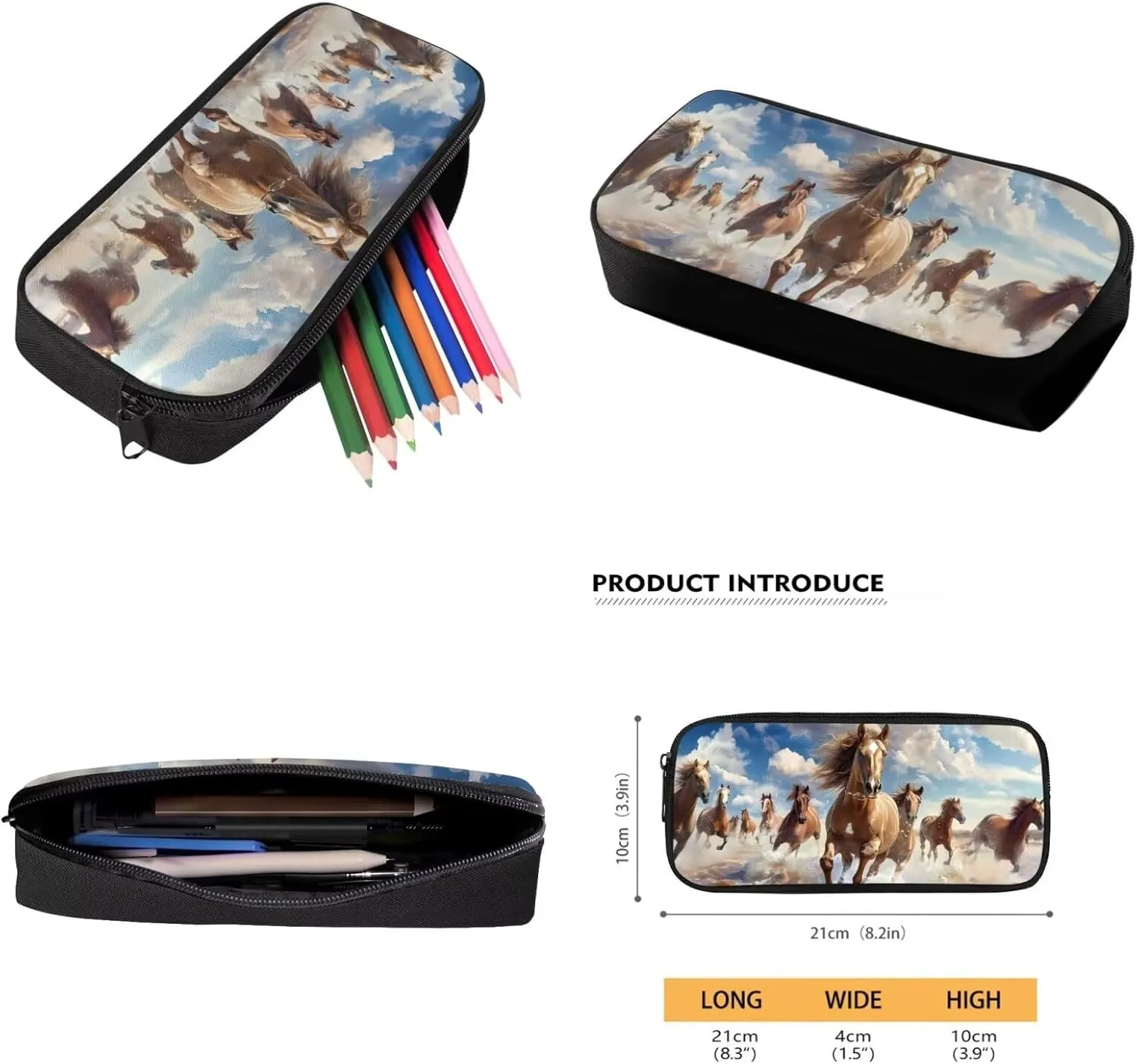 Poceacles Aztec Tribal Horse Backpack for School 6th Grade Girls 3 Grade School Bag Kids Bookbag with Lunch Box Pencil Case Set of 3 Lightweight 17 inch School Book Bag for Teens Kids Student