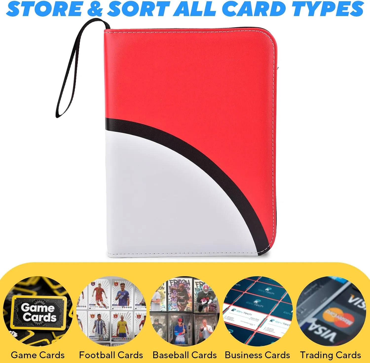 Portable 4-Pocket Trading Card Binder, Holds 440 Cards with 55 Removable Sleeves Baseball Card Binder, Compact Card Album Organizer for Game & Sports Cards