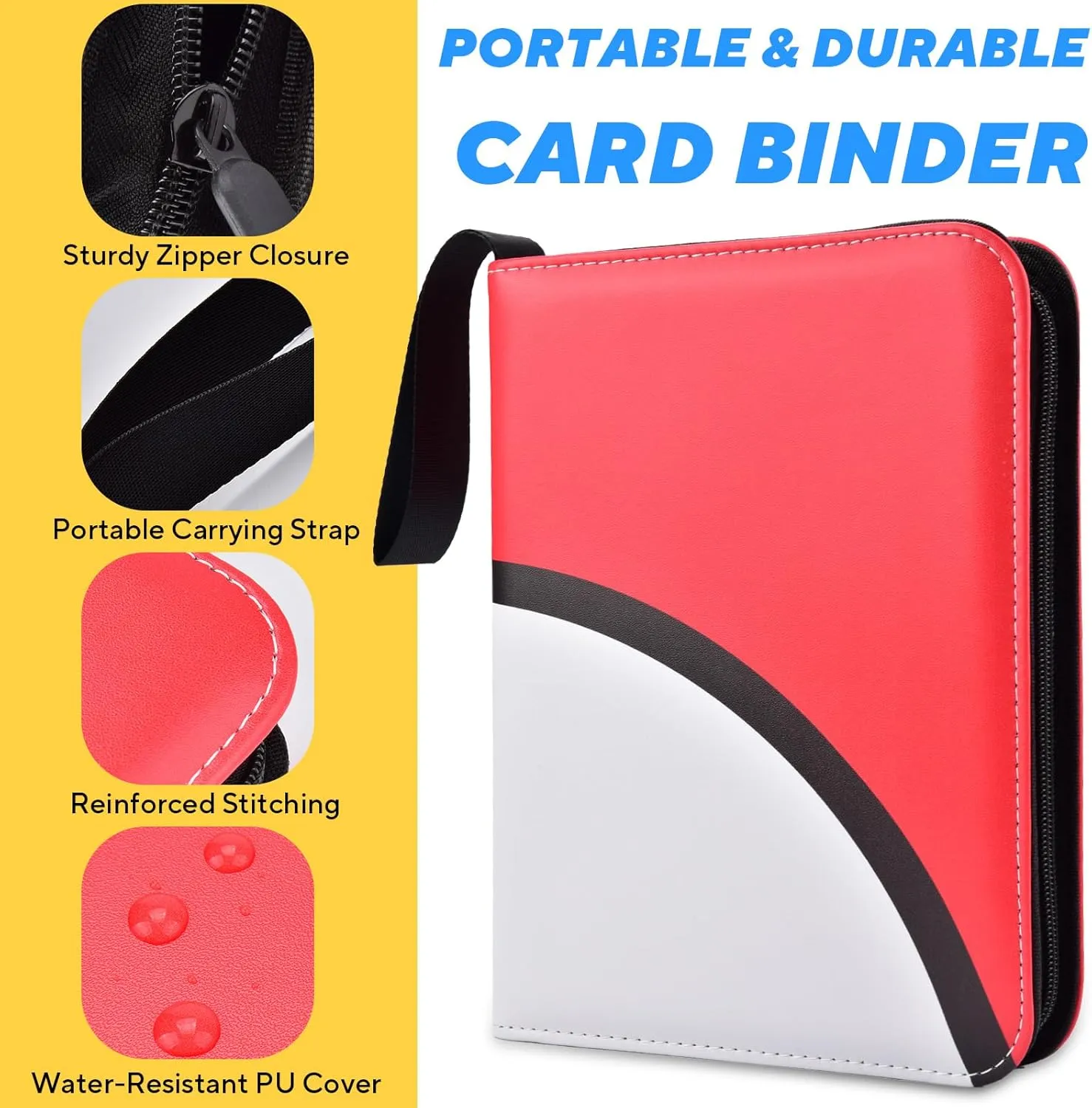 Portable 4-Pocket Trading Card Binder, Holds 440 Cards with 55 Removable Sleeves Baseball Card Binder, Compact Card Album Organizer for Game & Sports Cards