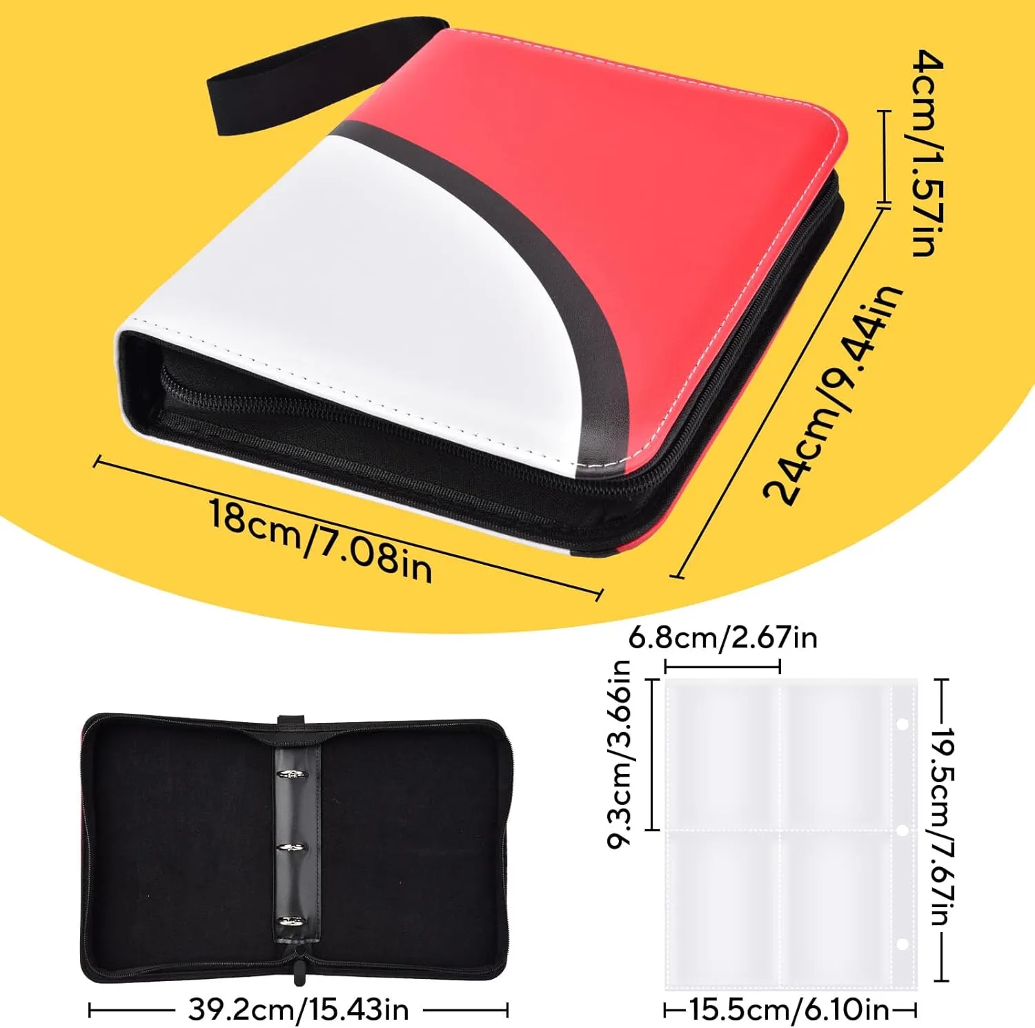 Portable 4-Pocket Trading Card Binder, Holds 440 Cards with 55 Removable Sleeves Baseball Card Binder, Compact Card Album Organizer for Game & Sports Cards