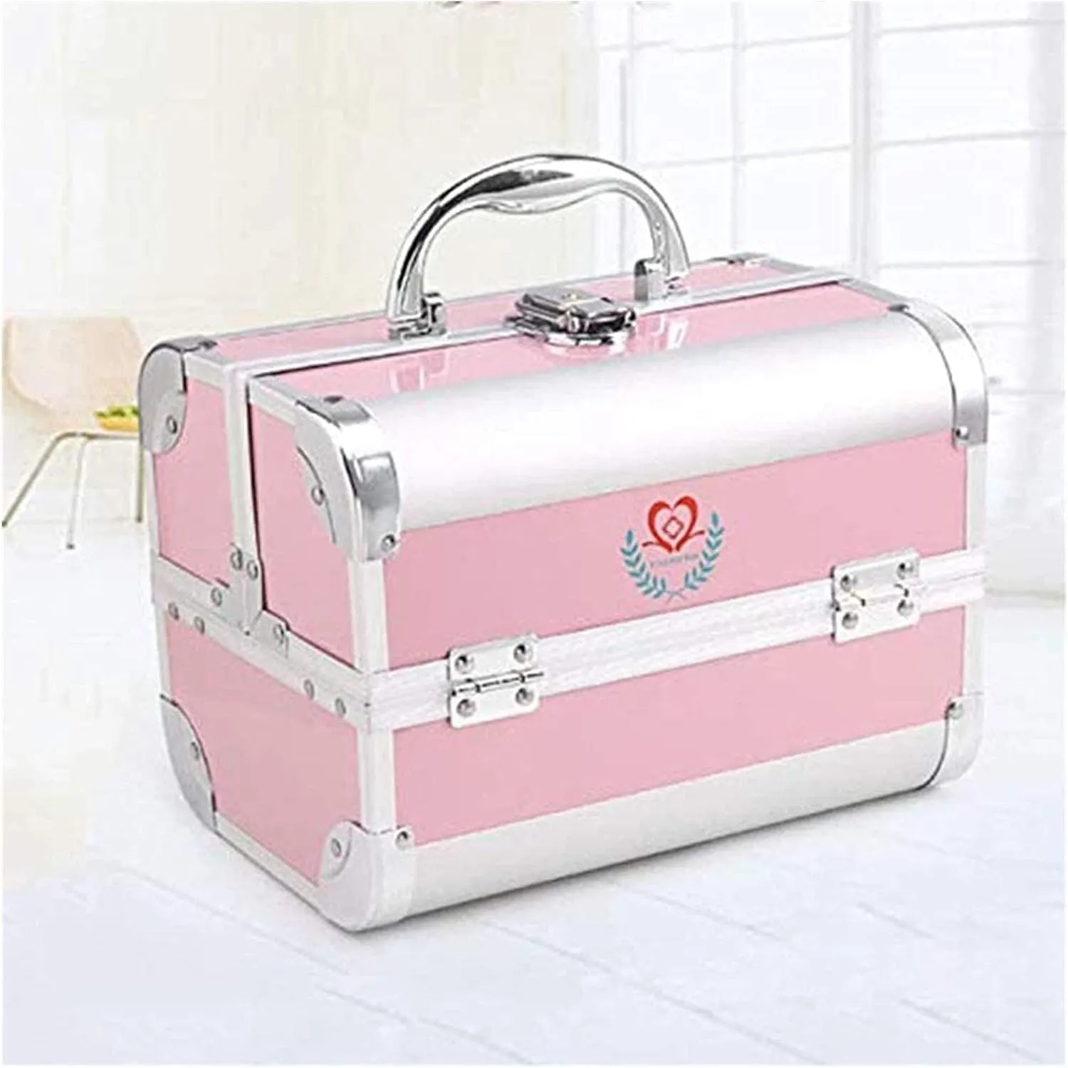 Portable First Aid kit Bag Aluminum Alloy Combination Lock Box Diagnosis Rescue Box Car Emergency Box Medicine Cabinet for Trucks, Car, Camping and Outdoor Preparedness 1023 (Pink S), Small