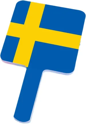 Portable Travel Hand Mirror - Novelty Sweden Flag Pattern Makeup Mirror, Salon Barber Hairdressing Square Handheld Mirror with Handle White 9×16Cm