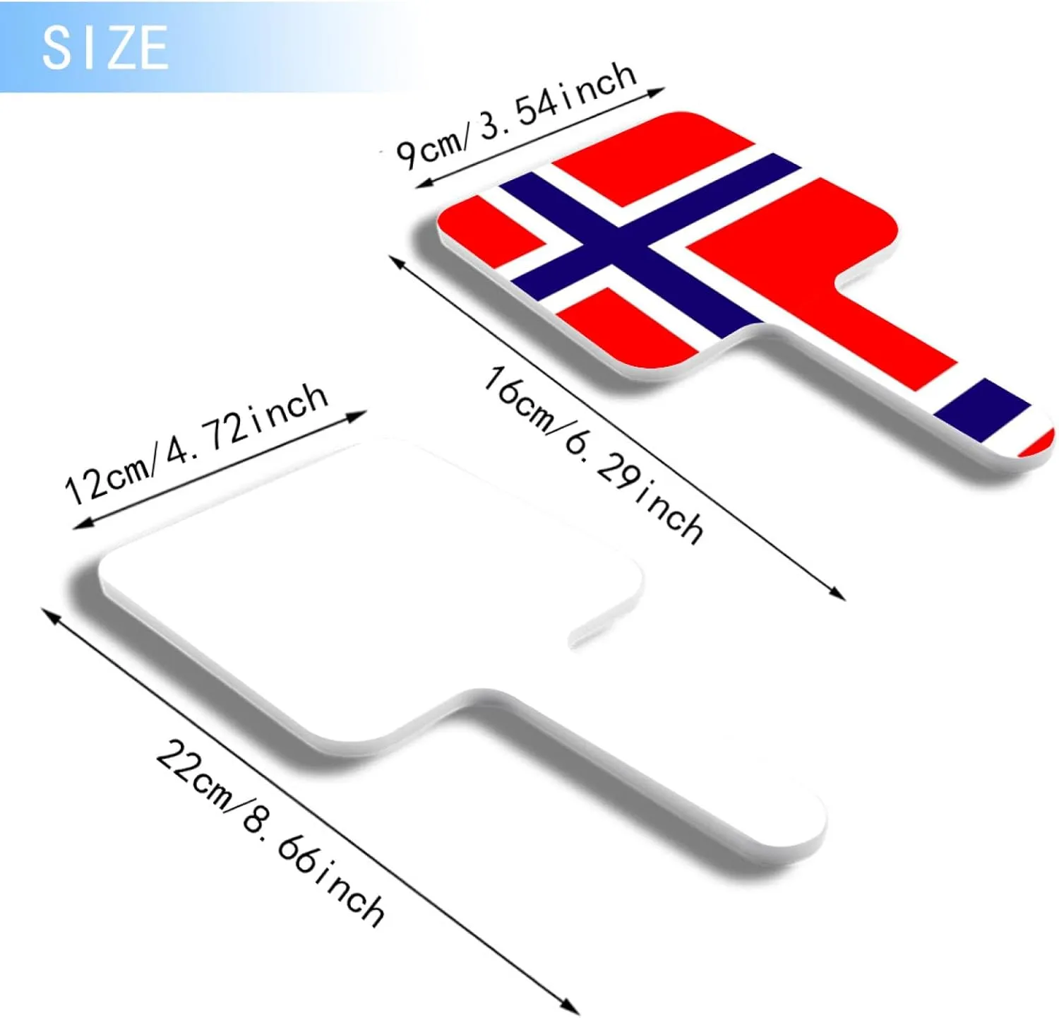 Portable Travel Hand Mirror - Salon Barber Hairdressing Handheld Mirror with Handle, Novelty Norway Flag Pattern(Square) White 9×16Cm