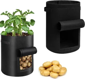 Potato Grow Bags with Access Flap, 2-Pack Garden Planter Bags, 10 Gallon Vegetable Growing Containers (Black)
