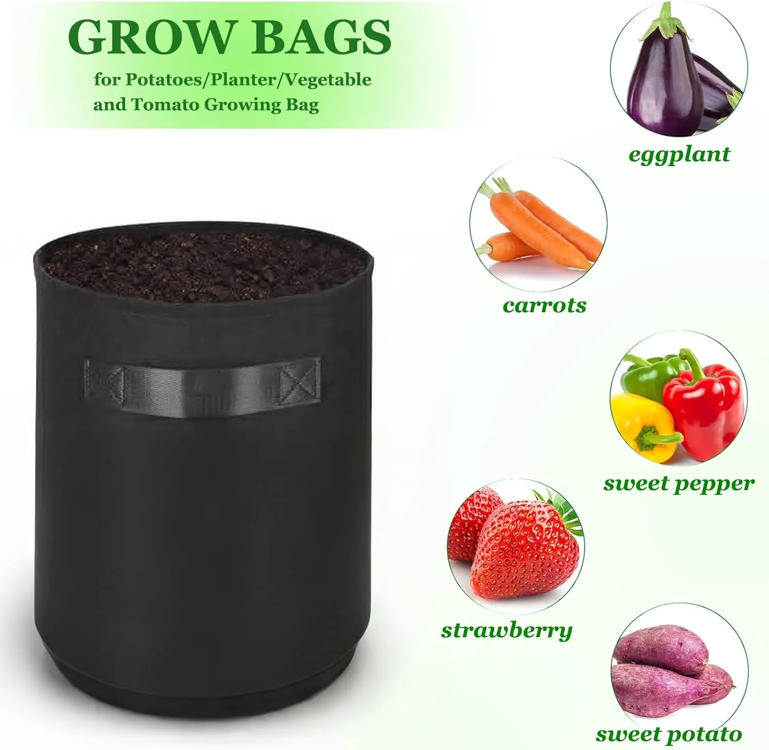 Potato Grow Bags with Access Flap, 2-Pack Garden Planter Bags, 10 Gallon Vegetable Growing Containers (Black)