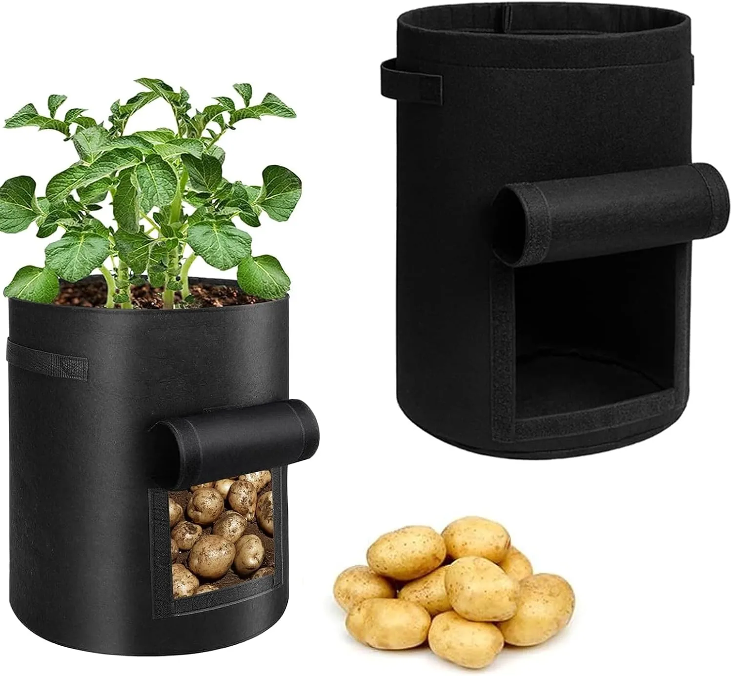 Potato Grow Bags with Access Flap, 2-Pack Garden Planter Bags, 10 Gallon Vegetable Growing Containers (Black)