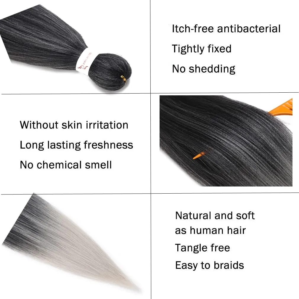 Pre Stretched Braiding Hair Extensions 20 Inch 8 Packs Professional Synthetic Braid Hair for women Crochet Braids Soft Yaki Texture Hot Water Setting(20",mixed black & sliver)