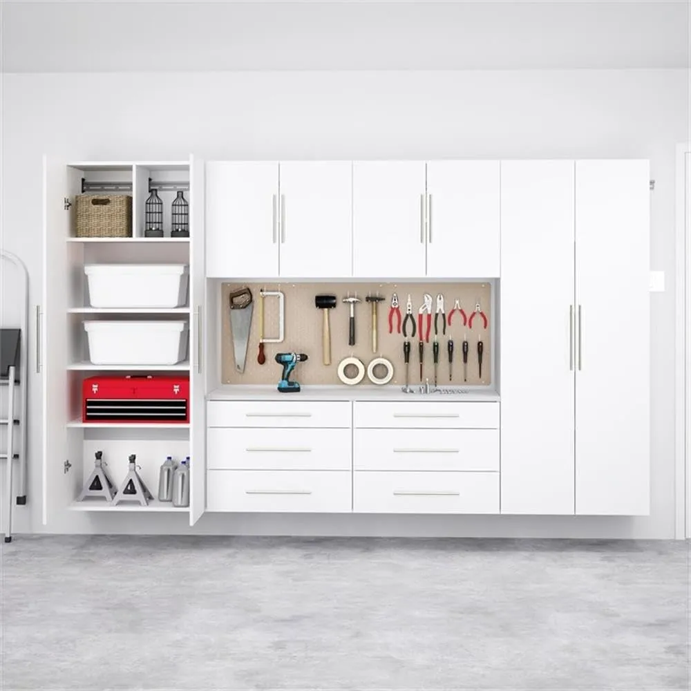 Prepac HangUps 120” Wide Wall Mount Storage Cabinet Set, Has 2-72” Tall, 2-24” Tall Cabinets & 2-24” Tall 3-Drawer Units for Garage, Bathroom, Kitchen, or Laundry, Set I, 120”W x 72”H x 16”D, White