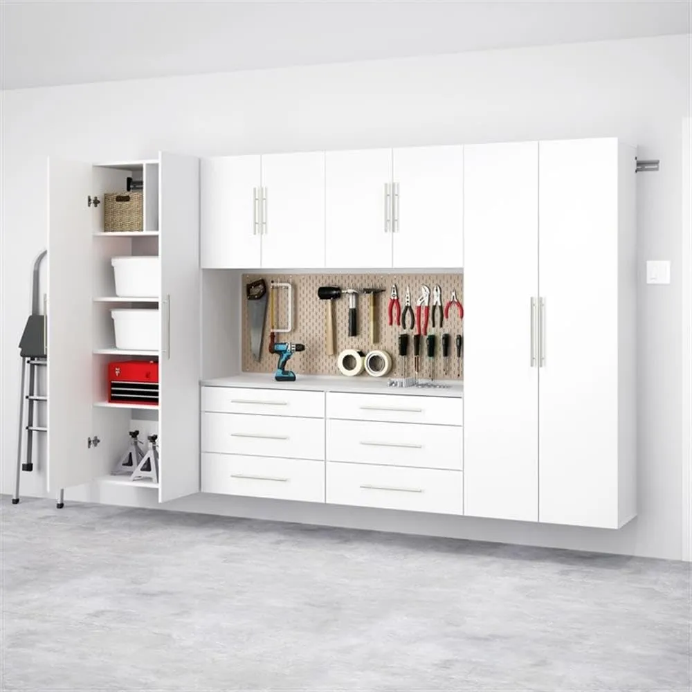 Prepac HangUps 120” Wide Wall Mount Storage Cabinet Set, Has 2-72” Tall, 2-24” Tall Cabinets & 2-24” Tall 3-Drawer Units for Garage, Bathroom, Kitchen, or Laundry, Set I, 120”W x 72”H x 16”D, White