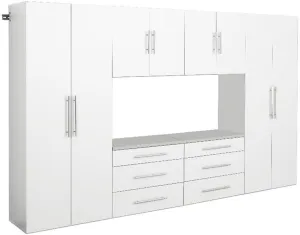 Prepac HangUps 120” Wide Wall Mount Storage Cabinet Set, Has 2-72” Tall, 2-24” Tall Cabinets & 2-24” Tall 3-Drawer Units for Garage, Bathroom, Kitchen, or Laundry, Set I, 120”W x 72”H x 16”D, White
