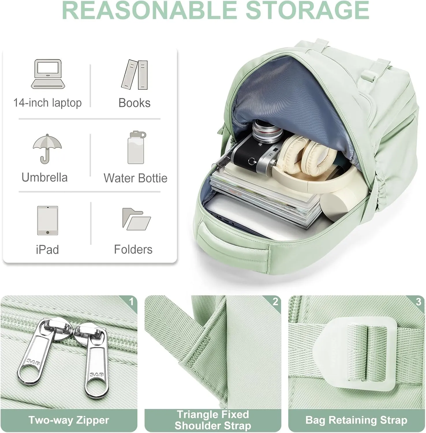 Preppy Middle School Backpack for Teens Girls Boys Waterproof Backpack with Lots of Pockets College Backpacks for Women Men Cute School Bag for Students（MintGreen）