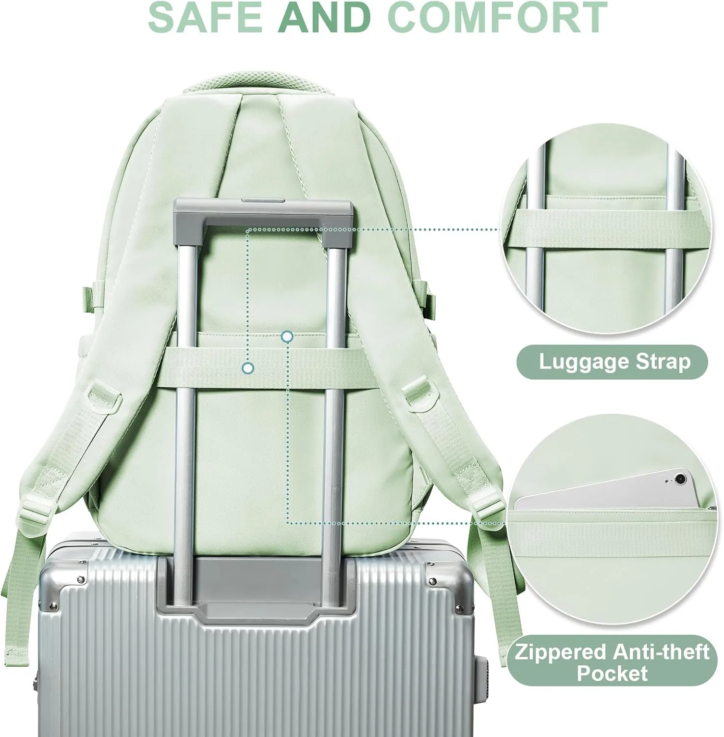 Preppy Middle School Backpack for Teens Girls Boys Waterproof Backpack with Lots of Pockets College Backpacks for Women Men Cute School Bag for Students（MintGreen）
