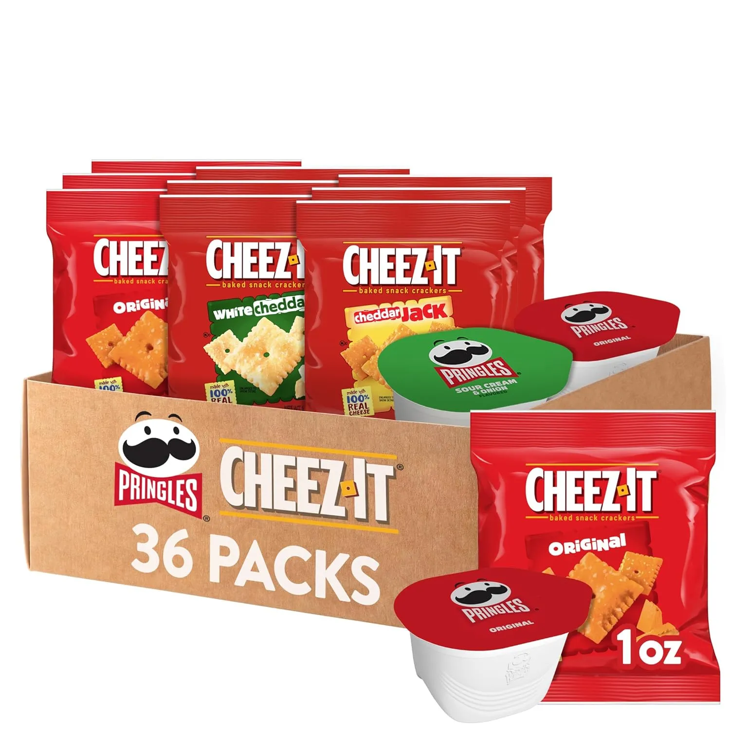 Pringles and Cheez-It, Lunch Snacks, Kids Snacks, Variety Pack (12 Pouches, 24 Cups)