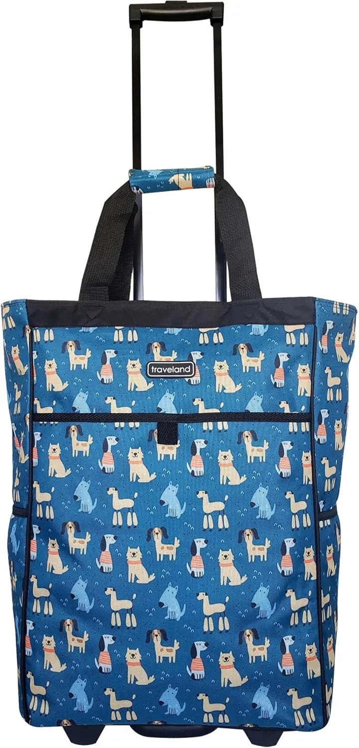 Printed Rolling Shopping Bag, 20L x 14H x 8D inches, Dog Pattern