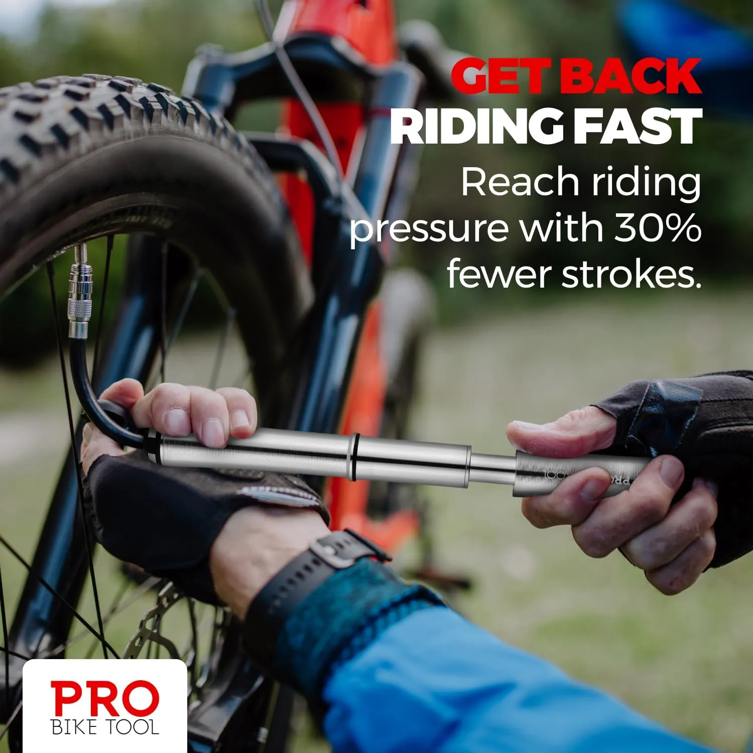 PRO BIKE TOOL Mini Bike Pump Premium Edition - Fits Presta and Schrader valves - High Pressure PSI - Bicycle Tyre Pump for Road and Mountain Bikes