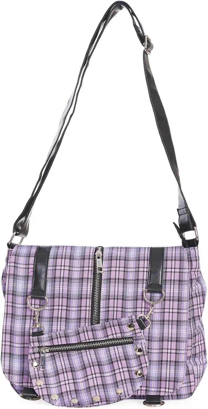 Punk Plaid Print Tartan Messenger Shoulder Bag Crossbody Handbag Women's Purse