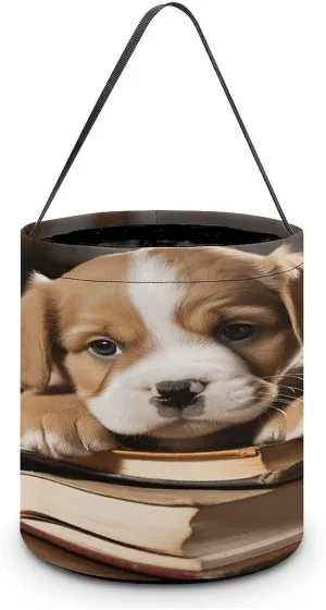 Puppy Dog with Book Halloween Tote Candy Bag Candy Basket Candy Bucket Gift Bag for Halloween Party