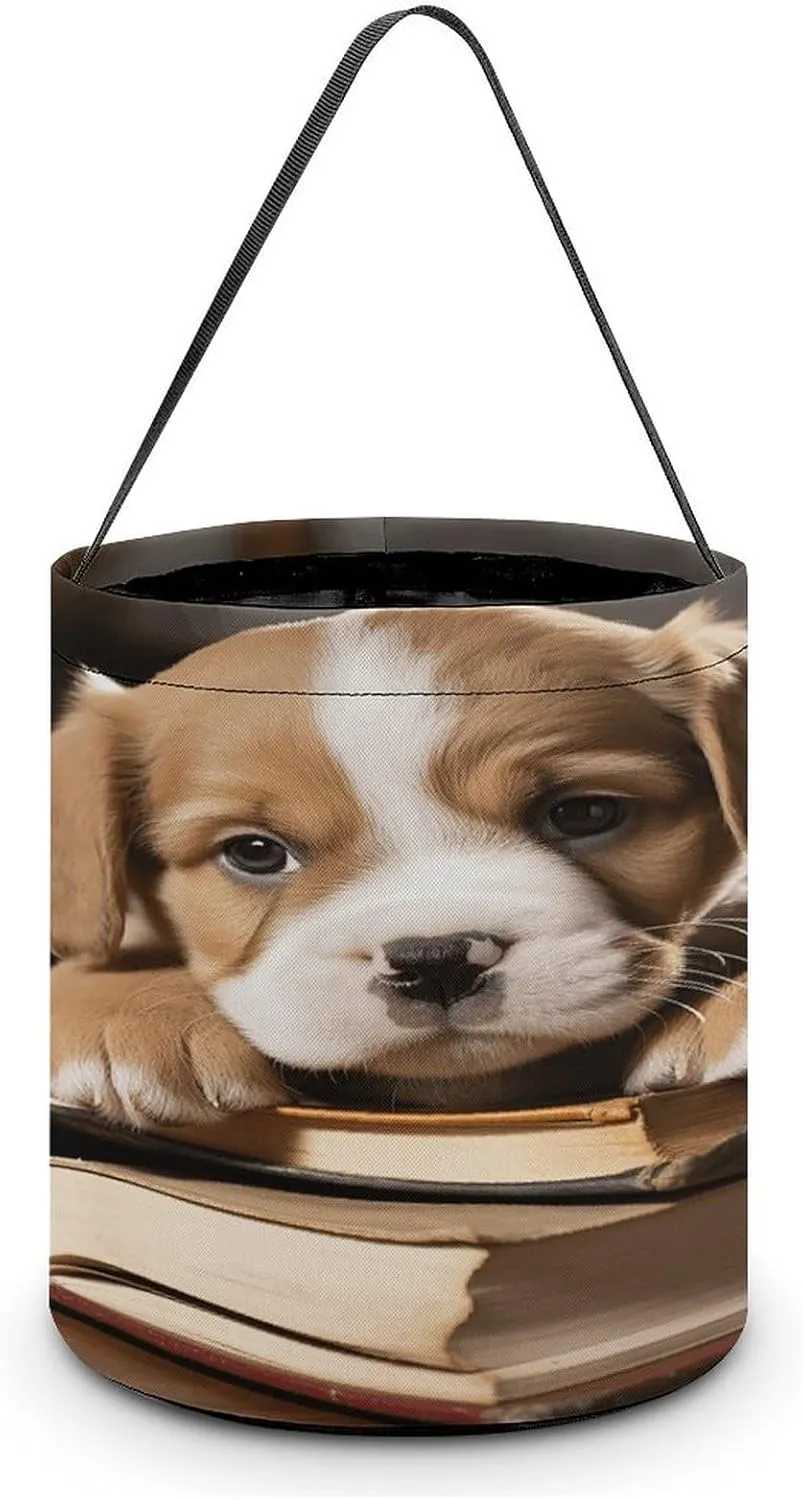 Puppy Dog with Book Halloween Tote Candy Bag Candy Basket Candy Bucket Gift Bag for Halloween Party