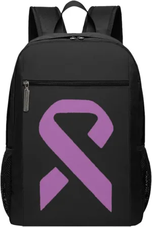 Purple Awareness Ribbon Pancreatic Cancer Travel Laptop Backpack, Business Anti Theft Slim Sturdy Laptops Backpacks, College Computer Bag Gift for Men & Women Fits 17 Inch Notebook,Black