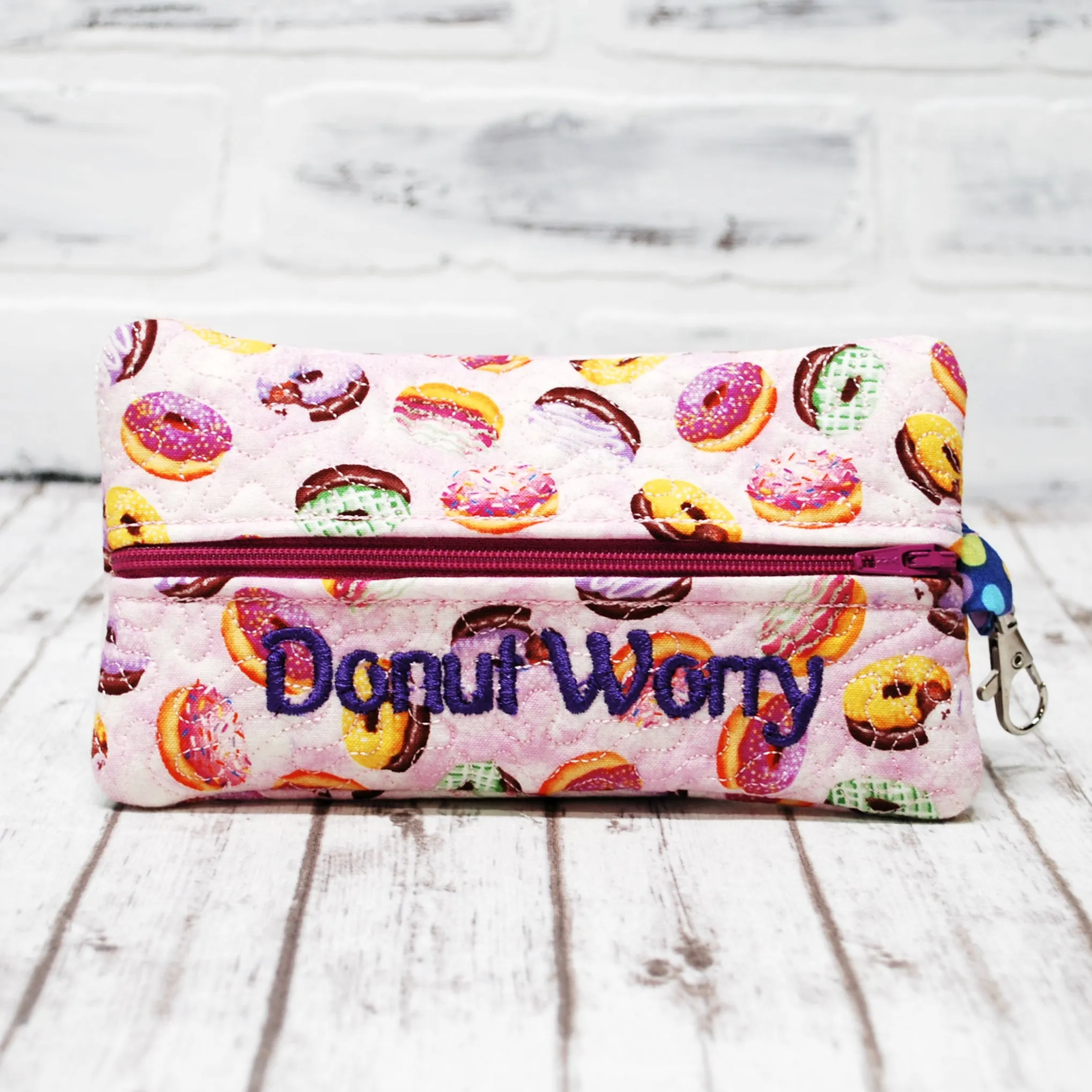 Purple Donuts Personalized Quilted Pouch