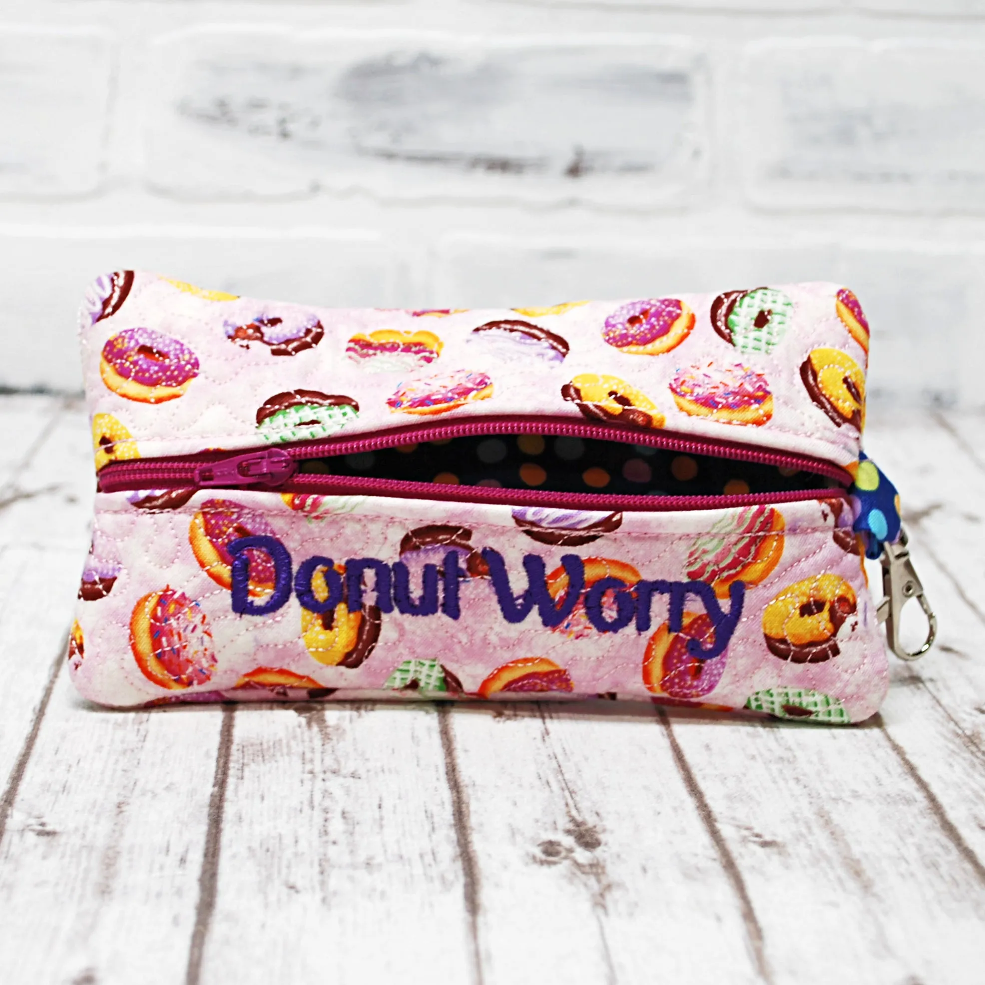 Purple Donuts Personalized Quilted Pouch