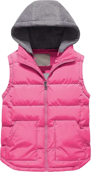 Pursky Girl's and Boy's Warm Puffer Vest Coat Water Resistant Sleeveless Jacket With Detachable Hood for 6-14Y