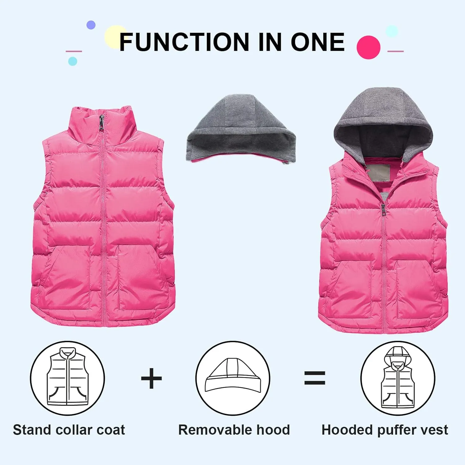 Pursky Girl's and Boy's Warm Puffer Vest Coat Water Resistant Sleeveless Jacket With Detachable Hood for 6-14Y