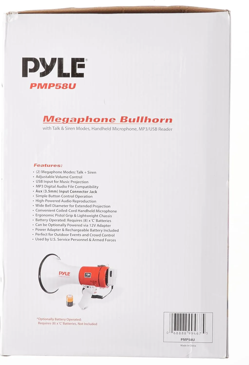 PylePyle Portable Megaphone Bullhorn Speaker - 50W, 1200 Yard Range, Built-in Siren, Adjustable Volume Control and Microphone, Perfect for Outdoor Sports, Cheerleading, Safety Drills, and More