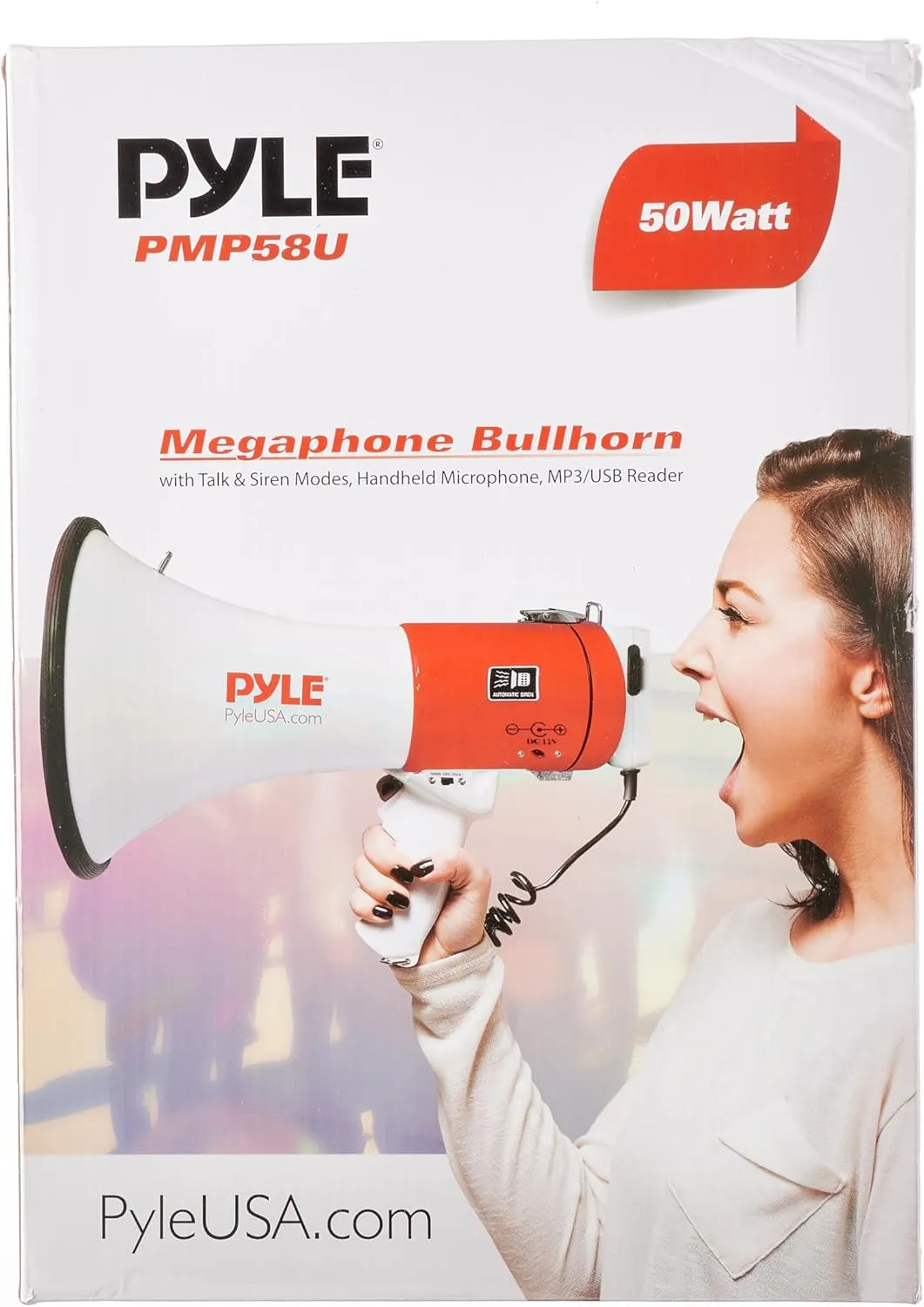 PylePyle Portable Megaphone Bullhorn Speaker - 50W, 1200 Yard Range, Built-in Siren, Adjustable Volume Control and Microphone, Perfect for Outdoor Sports, Cheerleading, Safety Drills, and More