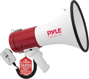 PylePyle Portable Megaphone Bullhorn Speaker - 50W, 1200 Yard Range, Built-in Siren, Adjustable Volume Control and Microphone, Perfect for Outdoor Sports, Cheerleading, Safety Drills, and More