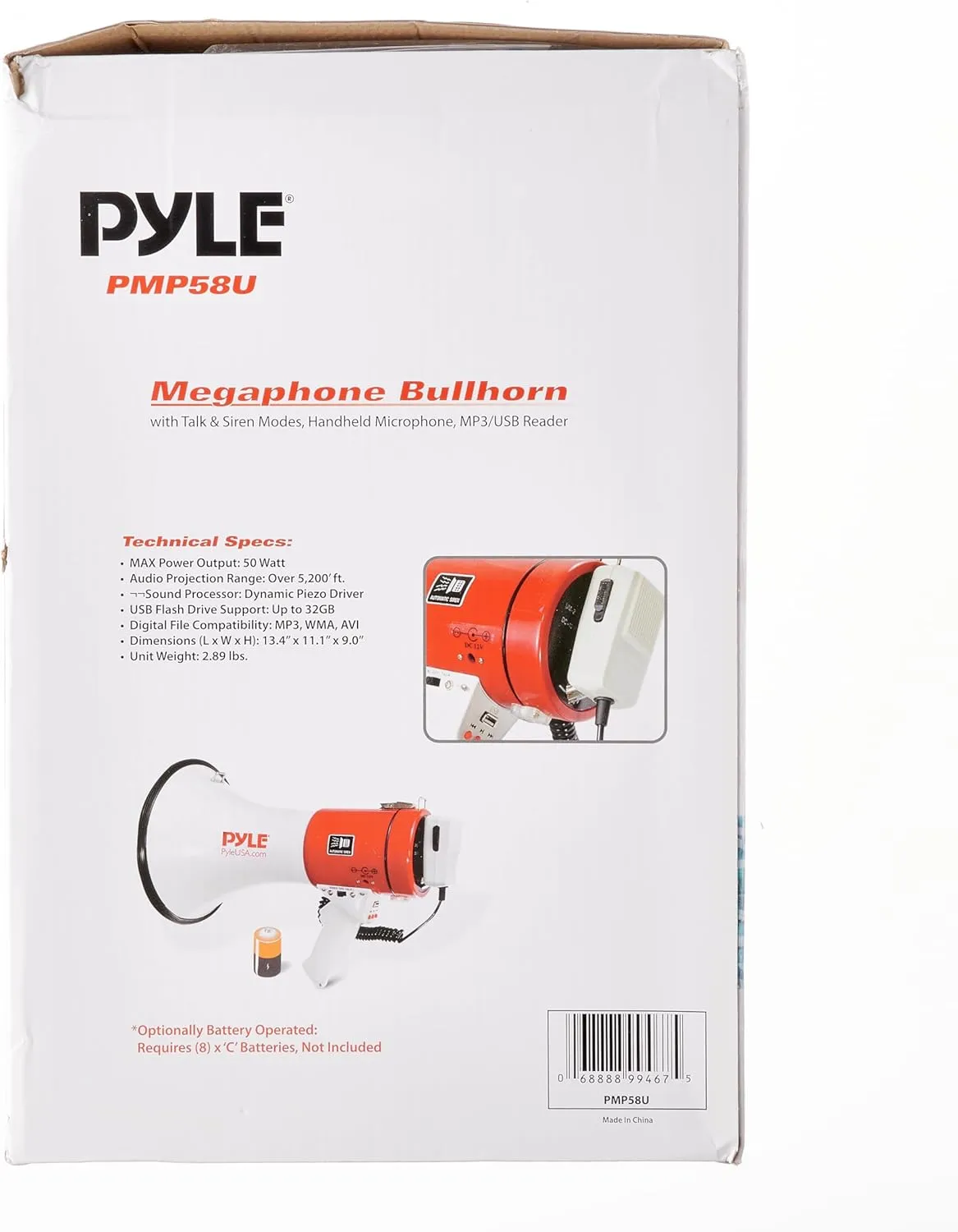 PylePyle Portable Megaphone Bullhorn Speaker - 50W, 1200 Yard Range, Built-in Siren, Adjustable Volume Control and Microphone, Perfect for Outdoor Sports, Cheerleading, Safety Drills, and More
