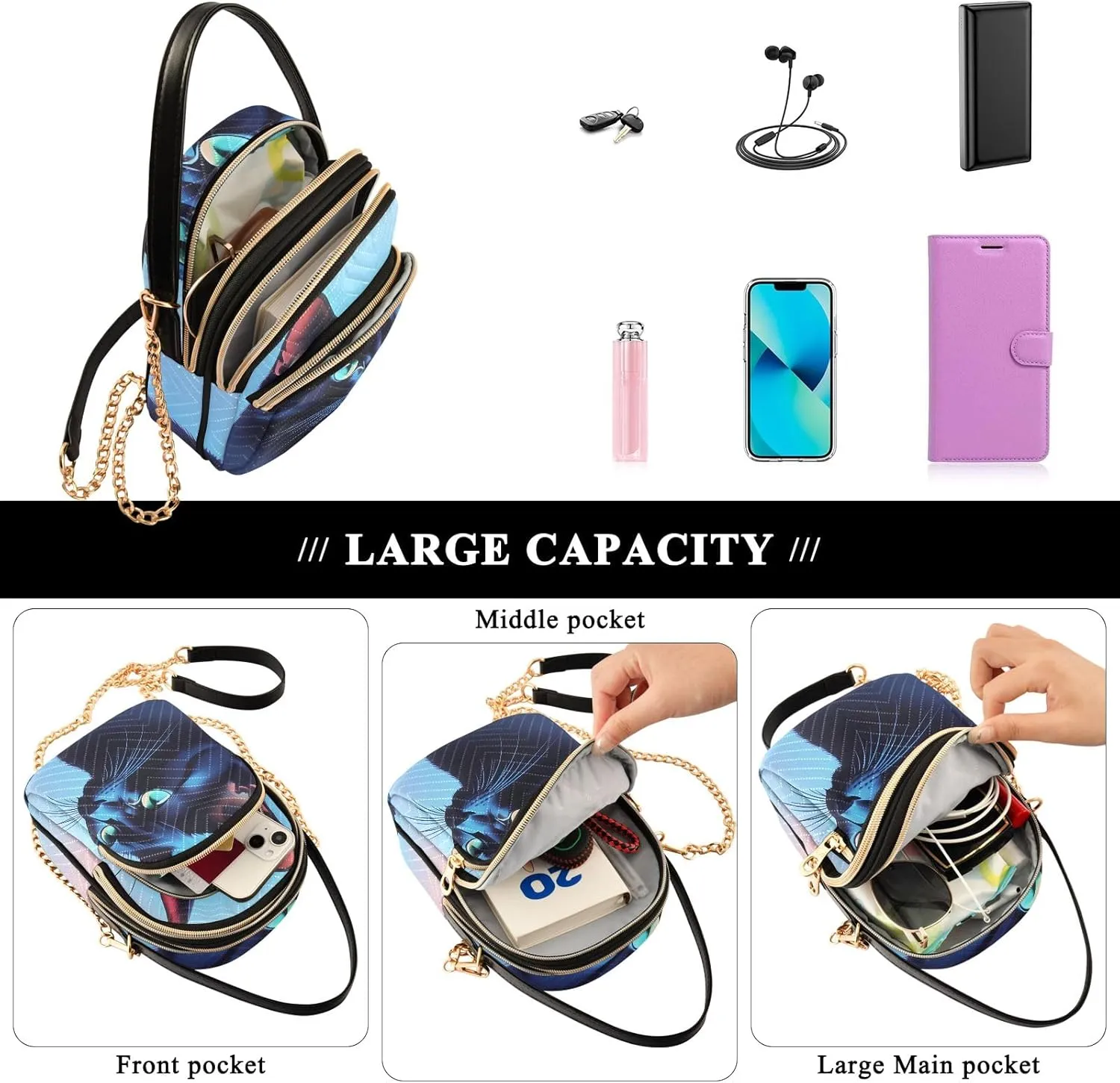 Quilted Crossbody Bag Small Shoulder Purse Women's Handbags Phone Purse with Chain