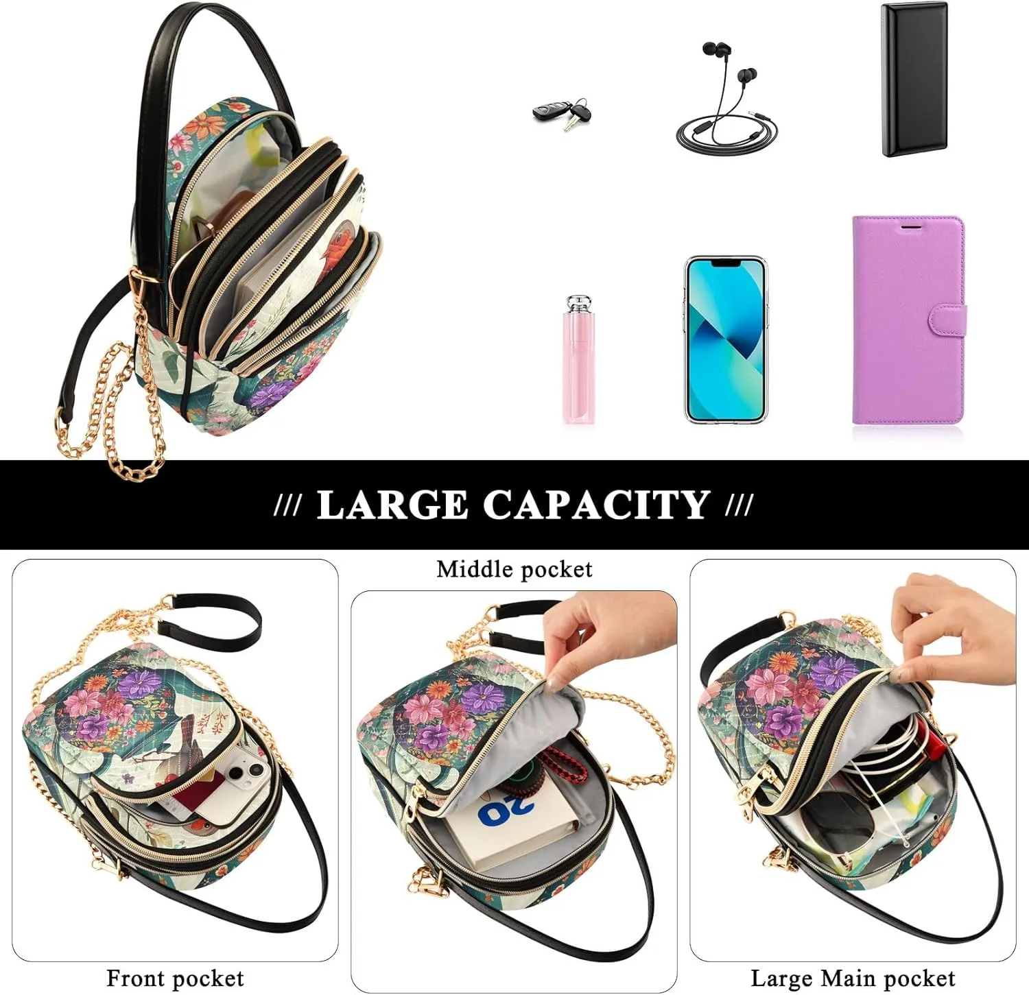 Quilted Crossbody Bag Small Shoulder Purse Women's Handbags Phone Purse with Chain