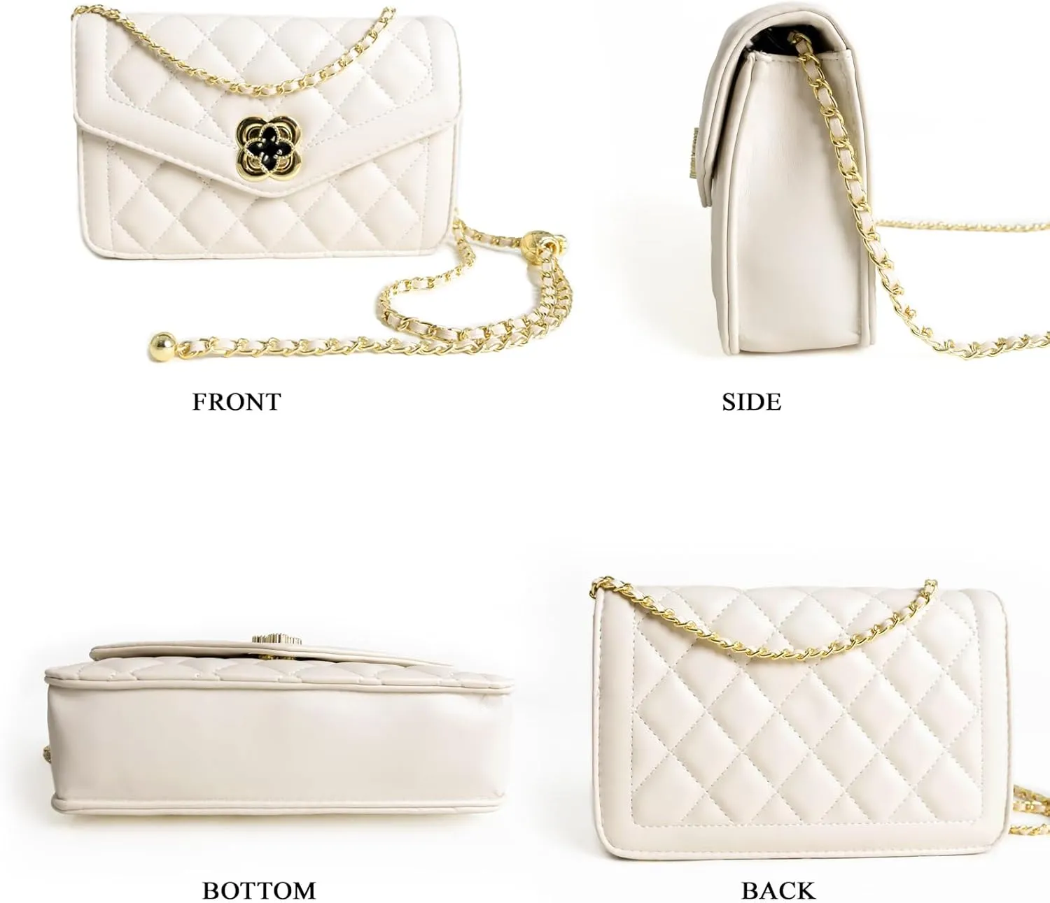 Quilted Leather Crossbody Bags for Women Trendy Ladies Shoulder Purse Satchel HandBag with Chain Strap
