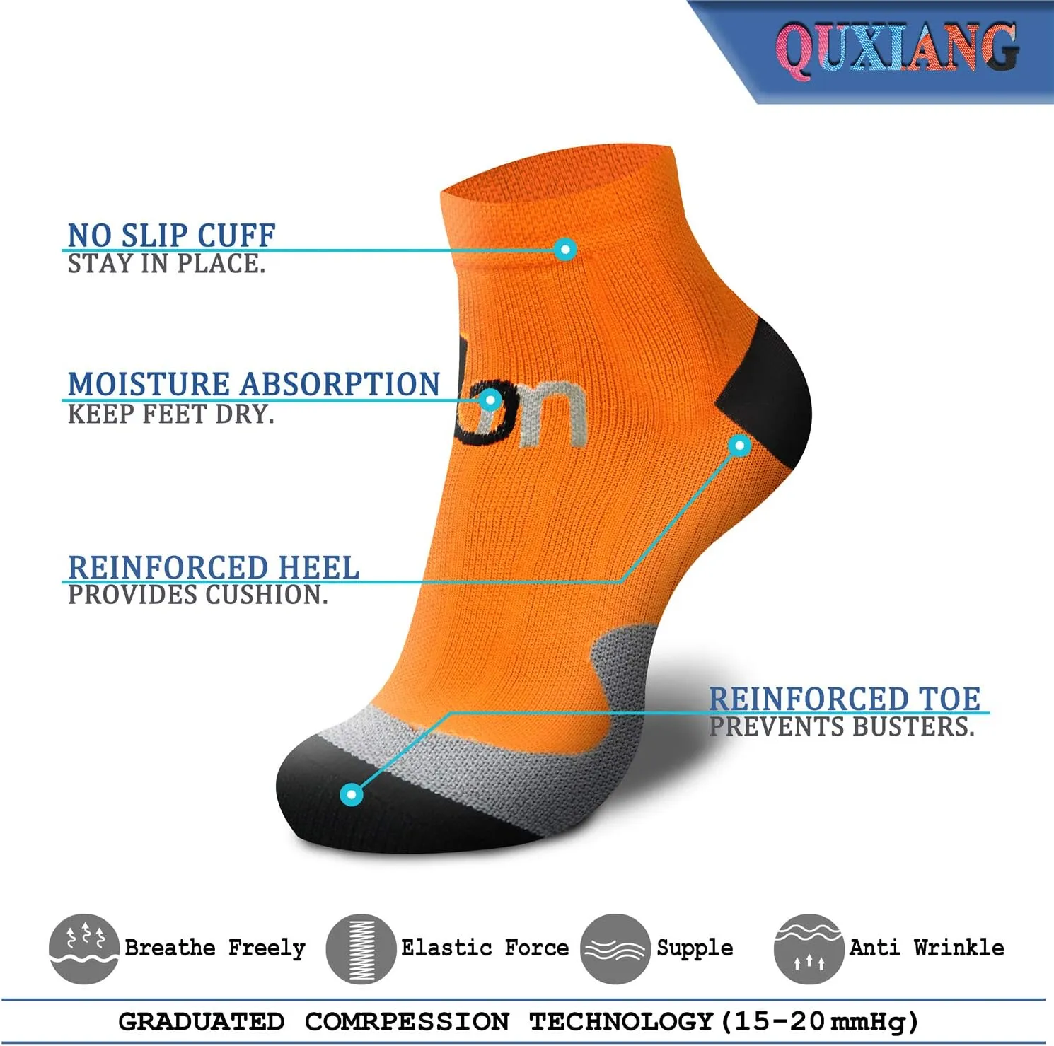 QUXIANG Compression Socks for Women & Men Circulation 3/6/7 Pairs Arch Ankle Support 15-20 mmHg Best for Running Cycling
