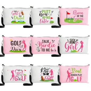 R HORSE 9Pcs Golf Makeup Bag Inspirational Gifts for Women Girls, Pink Canvas Cosmetic Toiletry Pouch Bag Christmas Birthday Gifts for Golf Team Player Lover Fan