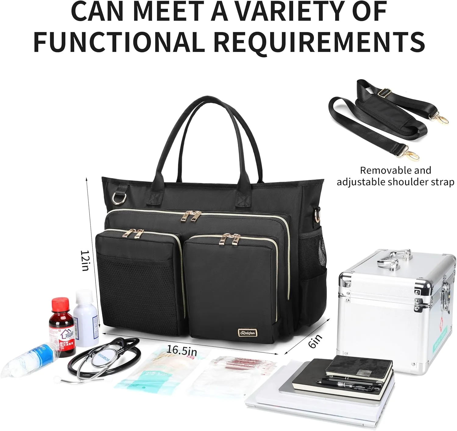 Rabjen Nurse Utility Tote Bag, Laptop Travel Bag for Work Home Care Nurse for adults