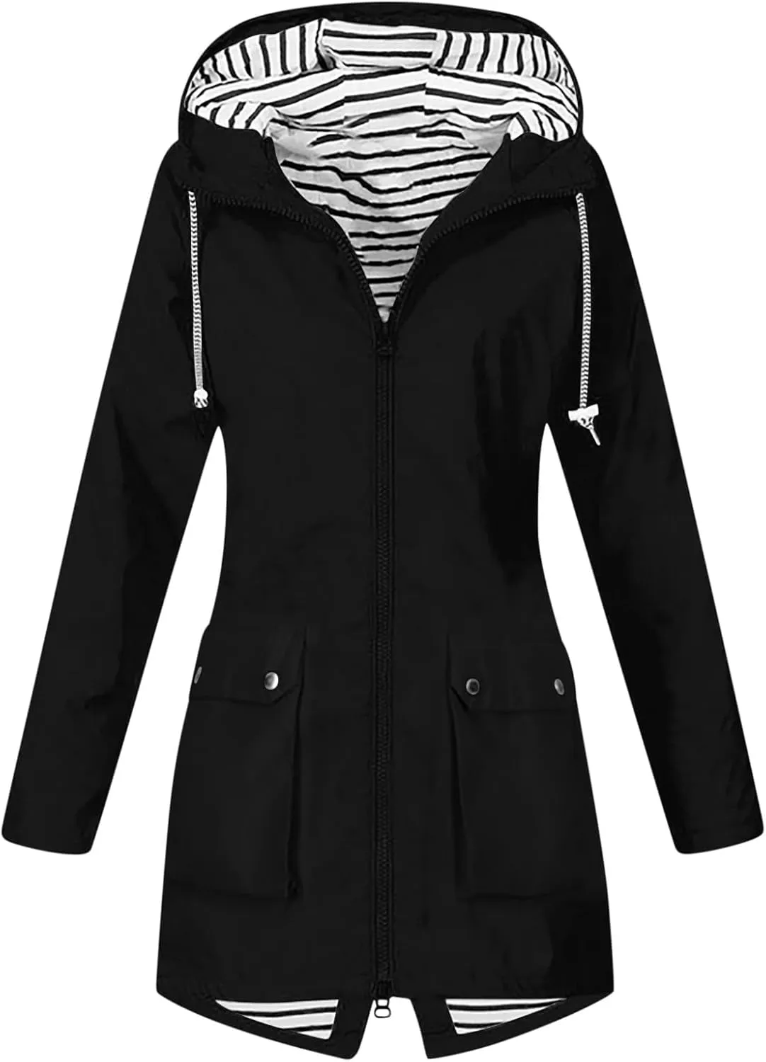 Rain Jacket Women Lightweight Raincoat Waterproof Windbreaker Striped Climbing Outdoor Hooded Trench Coats 2024