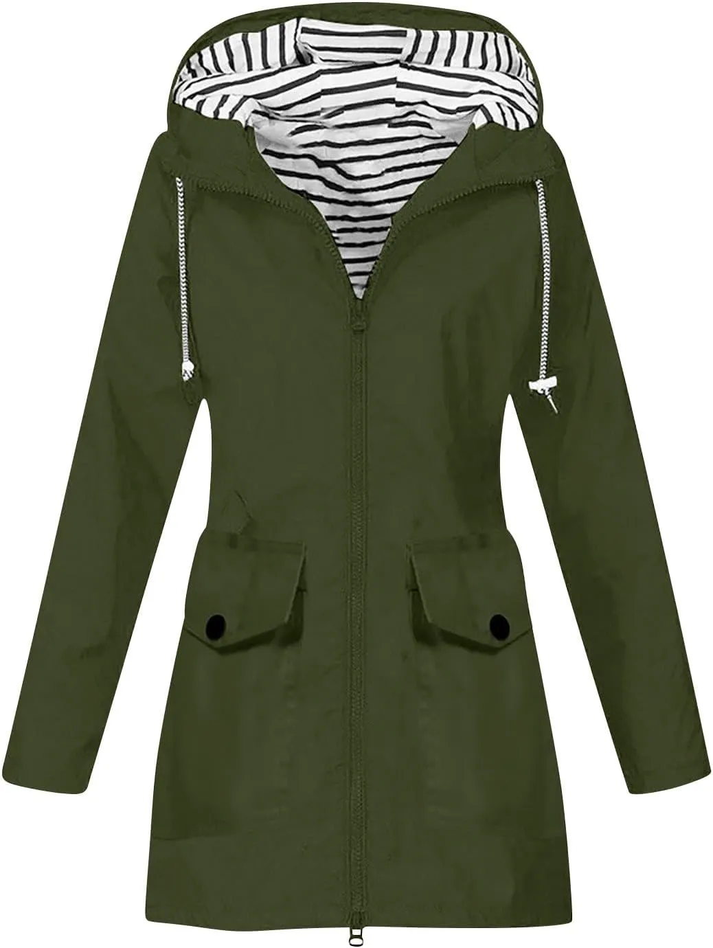 Rain Jacket Women Lightweight Raincoat Waterproof Windbreaker Striped Climbing Outdoor Hooded Trench Coats 2024