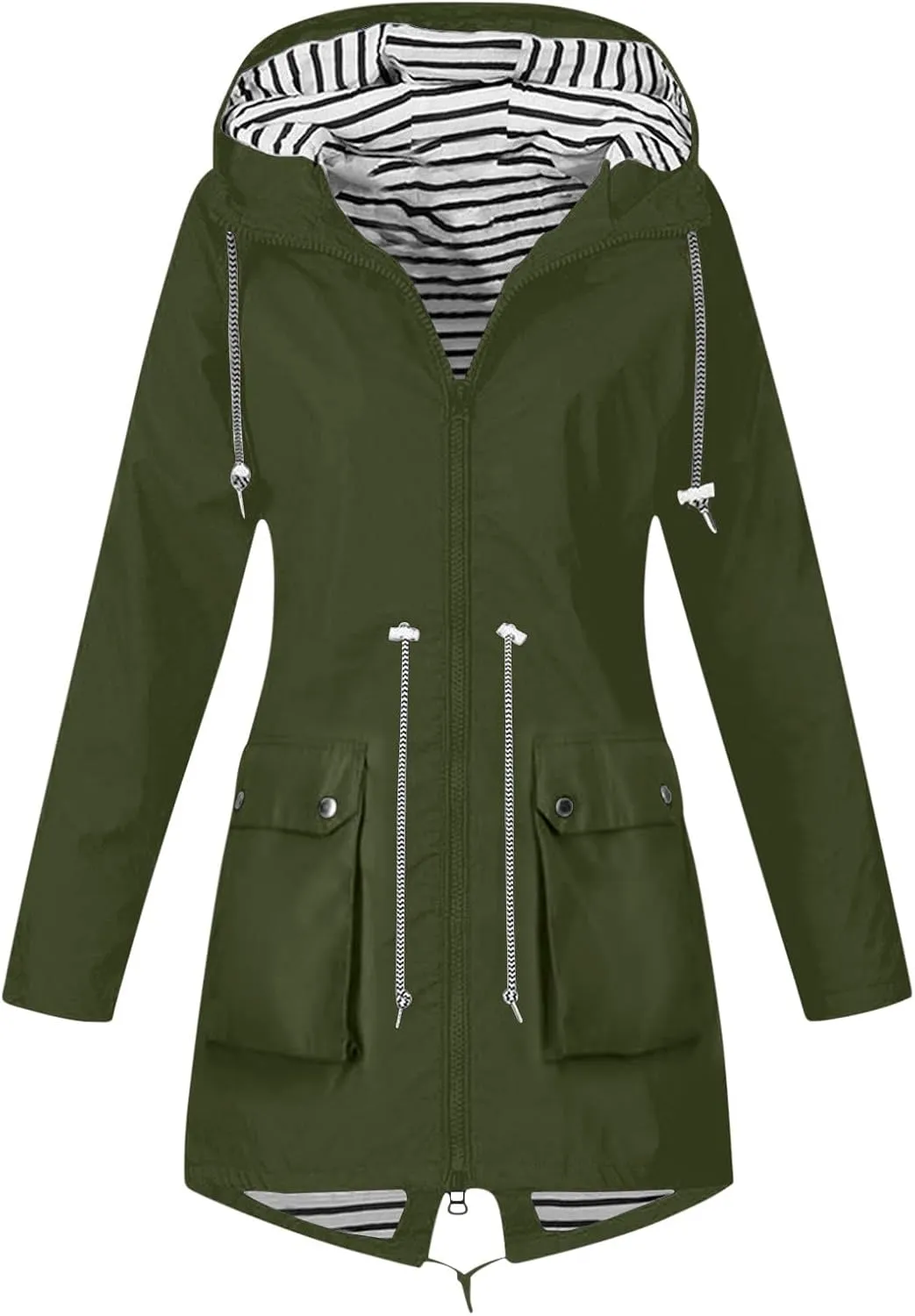 Rain Jacket Women Lightweight Raincoat Waterproof Windbreaker Striped Climbing Outdoor Hooded Trench Coats 2024