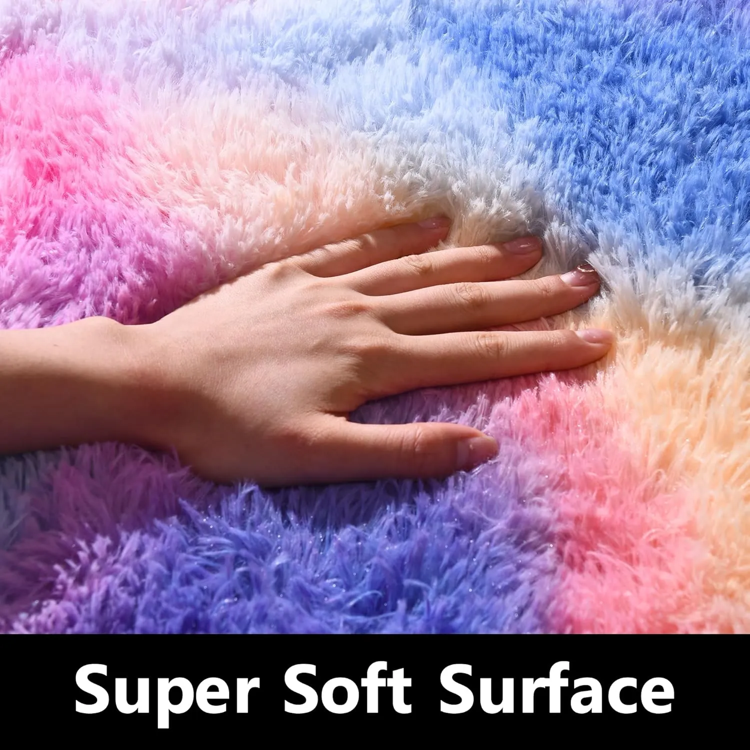 Rainbow Rug - 2 x 4' Non-Slip Height Pile 1.4" Plush Rug Rubber Back - Throw Rugs Carpet for Bedroom - Multicolor