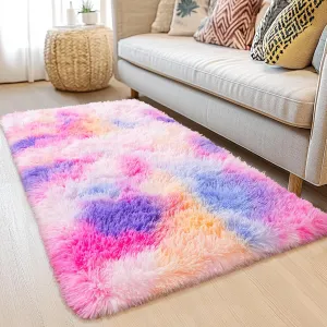 Rainbow Rug - 2 x 4' Non-Slip Height Pile 1.4" Plush Rug Rubber Back - Throw Rugs Carpet for Bedroom - Multicolor